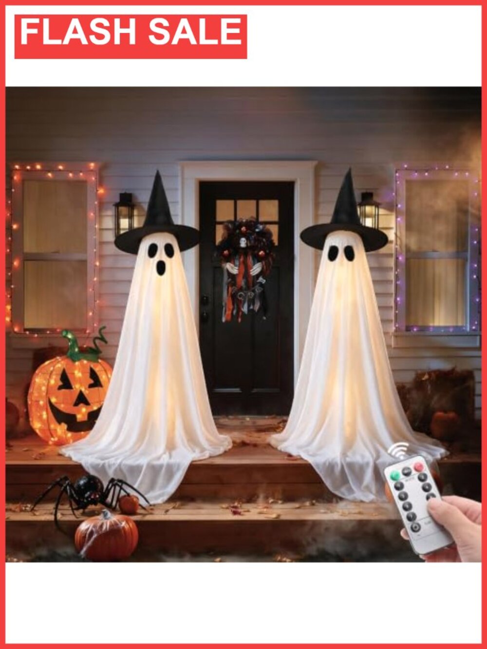 5FT Lighted Ghost Halloween Decorations 2 Pack Remote LED Outdoor Yard